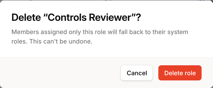 Delete role confirmation dialog