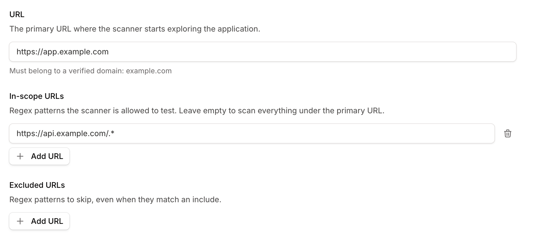 In-scope URLs